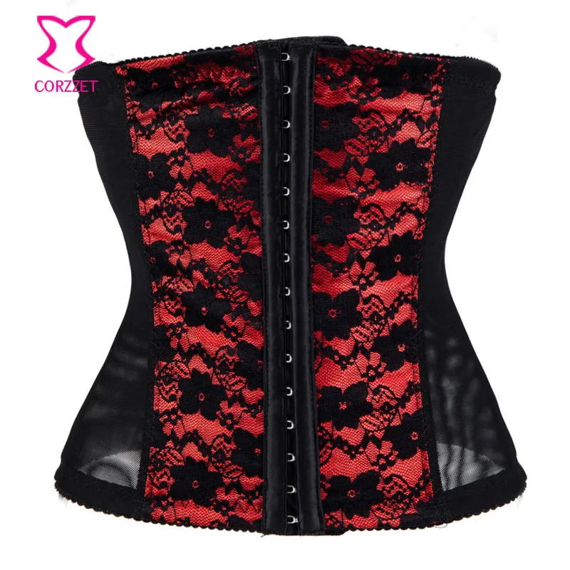 Red Black Floral Lace Sexy Gothic Lingerie Women Waist Trainer Corsets