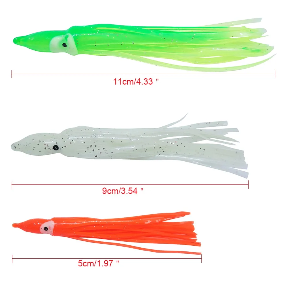 5 Leurres Souples Jupe Calmar Hoochies, 9cm, 23g, Pêche Mer/eau Douce, Neufs
