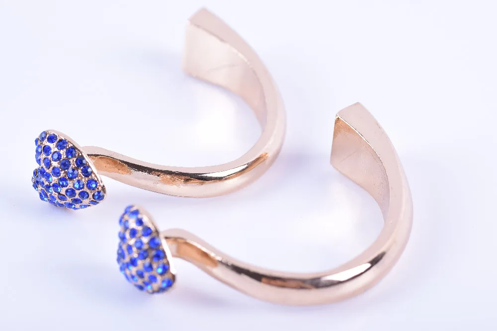 

5pcs Rose Golden Leather Bracelet Royal Blue Heart Shaped Clasp/Half Cuff 4x10mm Closure--CLP1299