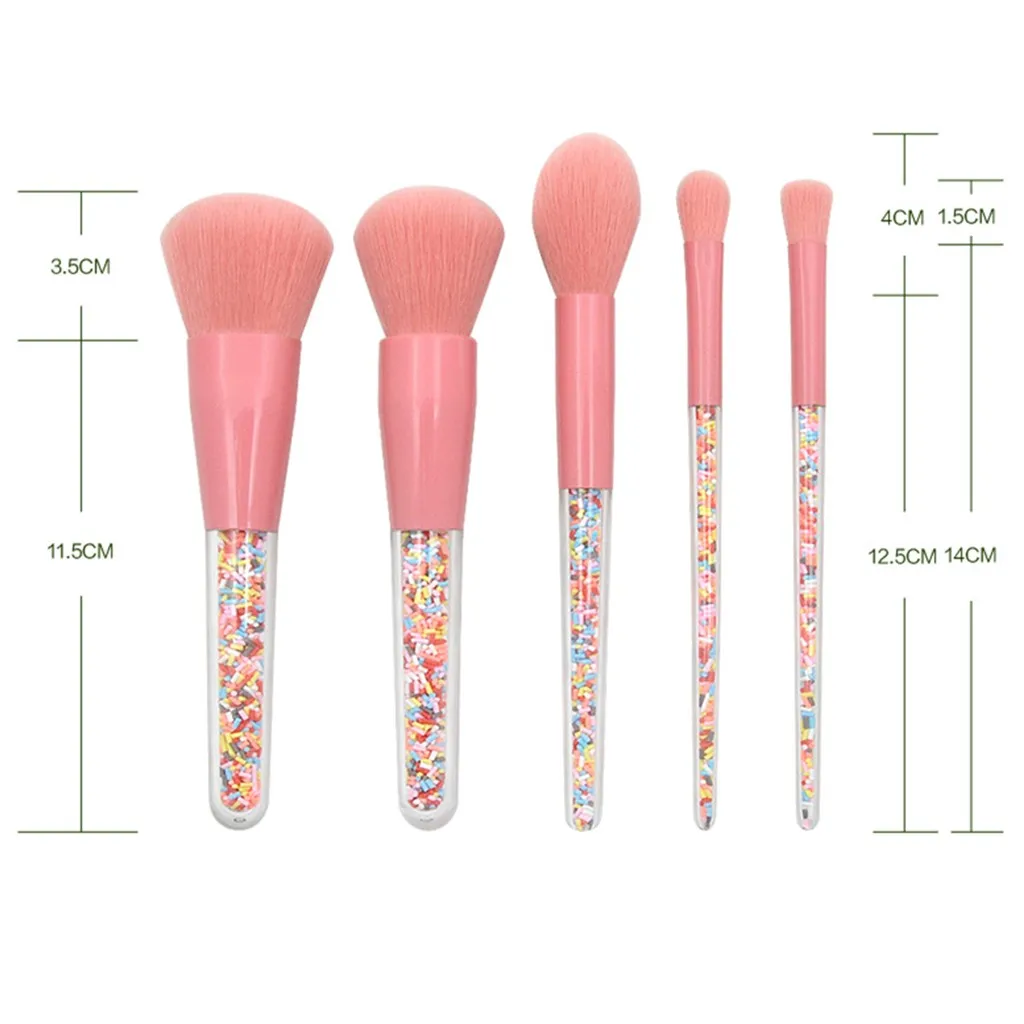 

OutTop ColorWomen 5 Pcs/Set Multicolor Plastic Granule Transparent Handle Cosmetic Brush Set Foundation Beauty Makeup Set Dec5