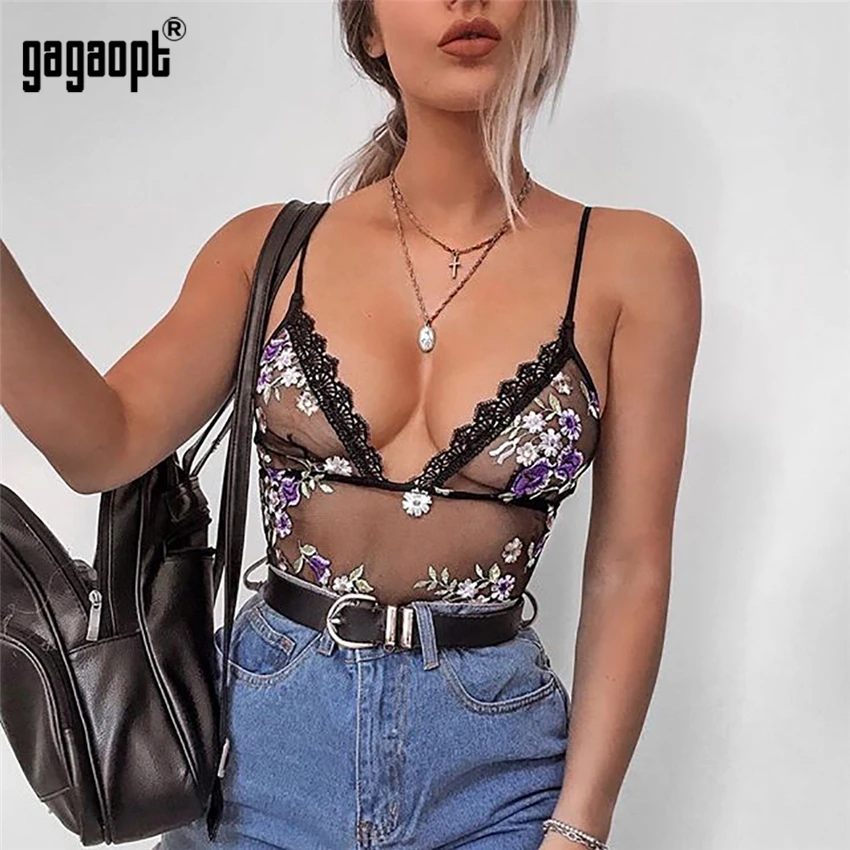 green bodysuit Gagaopt Lace Bodysuit Women Floral Embroidery Sexy Bodysuit Ladies White/Black Mesh Bodysuit Jumpsuit Overalls Sleepwear green bodysuit