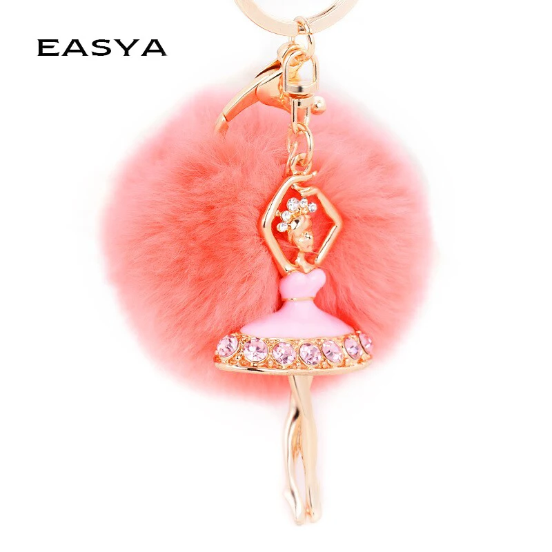 

EASYA Ballerina Fashion Fur Pom Pom Keychain Unique Fashion Ballent Girls Jewelry Ladies Bag Ornaments Key Rings