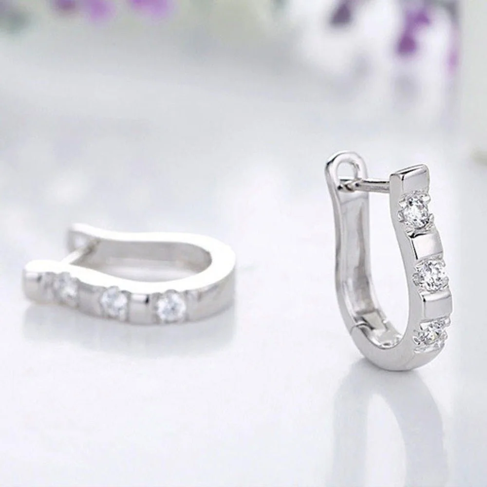 

Women Elegant Art Design Harp Horse Shoe Earrings Silver White 1 Pair Crystal Hoop Earrings Jewelry