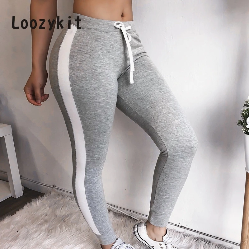 LOOZYKIT Side Stripe Patchwork Women Pants Mid Waist Warm Pencil Pants ...