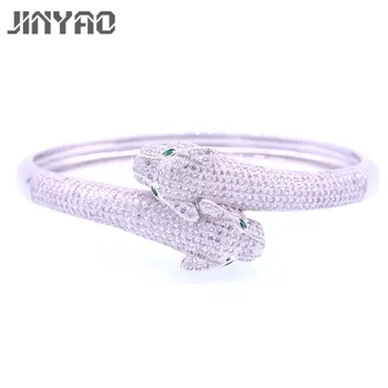 

JINYAO Gorgeous White Gold Color Two Tigers Zircon Wrist Bangle Bracelet For Women Fashion Animal Cuff Bangle Gift Jewelry