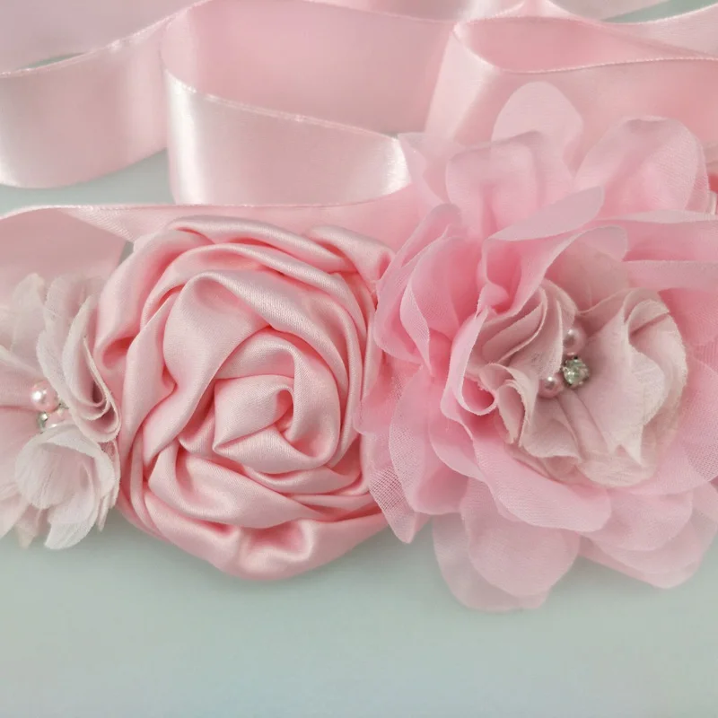 1 Set Chiffon Pink White Purple Flower Sash Matching Baby Headband Satin Sash Belt Flower Girl Hair Wedding Maternity Belts
