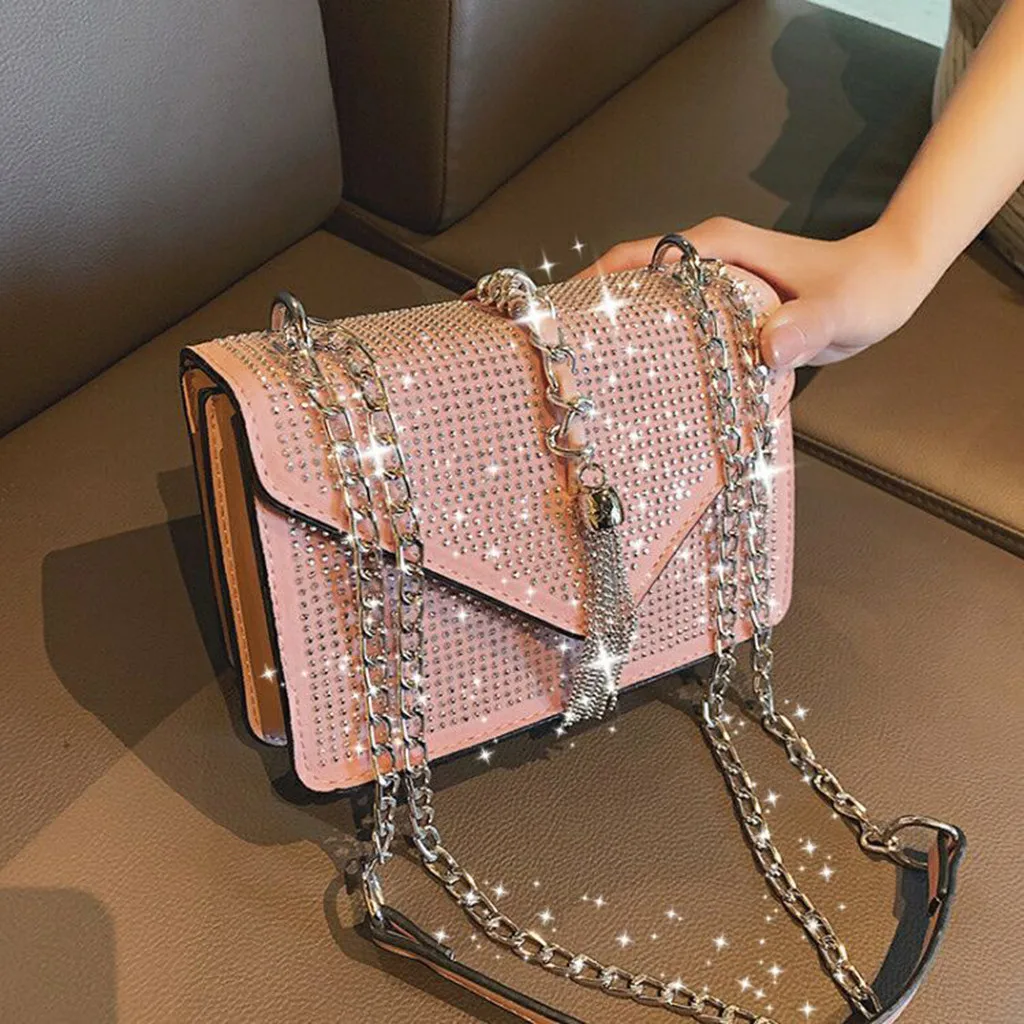 

Women Tassel Rivet Chain Small Square Luxury handbags women bags designer Shoulder Bag Wild Little Fairy Bag bolsa feminina