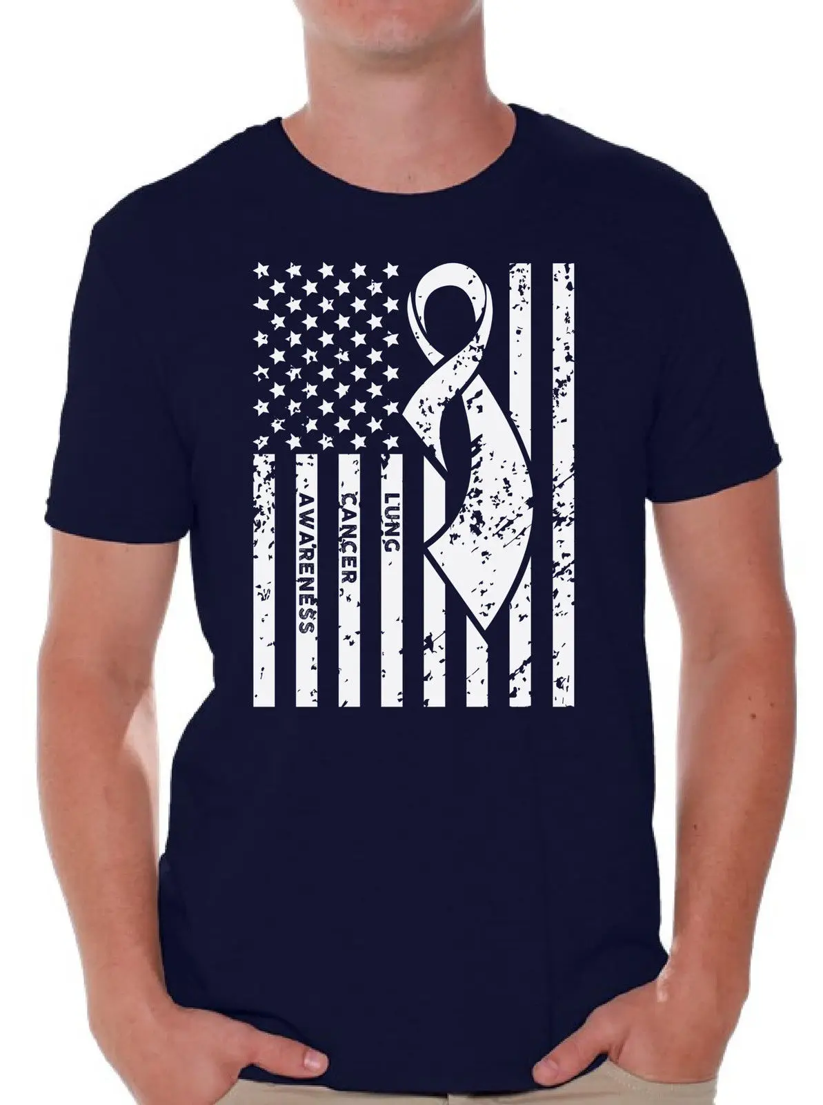 Fashion Men Tshirt Lung Cancer Awareness T Shirts Shirts Tops White
