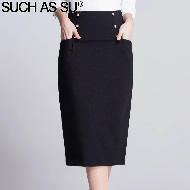 New 2017 High Quality Pencil Skirt Women Spring Summer Knit Black Mid