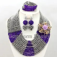 Модные серебряные/фиолетовые Свадебные бусы ожерелье набор женский комплект ювелирных изделий подарок костюм колье ювелирные изделия набор WB457