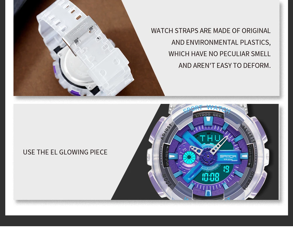 dwaterproof água led esporte relógio feminino choque