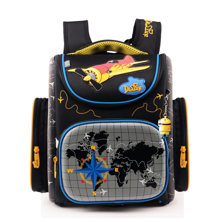 Delune Boys School Bags font b Backpack b font Blue Car Yellow Plane children font b