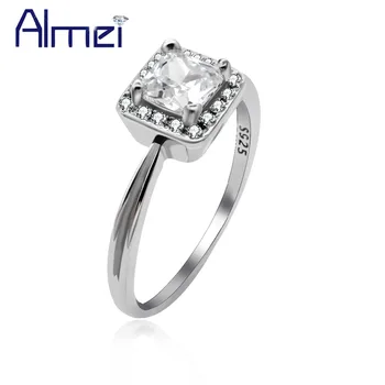 

Almei 2 Row Silver 925 Rings for Women Luxury Bijouterie Large Square CZ Engagement Fine Jewelry Bague Rings with Box 40% LJ117