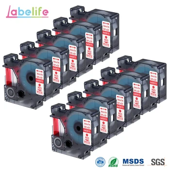 

Labelife 10 Pack 40915 Red on White 9mm Replacement D1 Label Tape Compatible DYMO Stationery Label Printer Tape Cassette