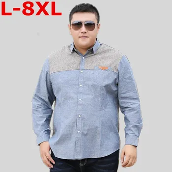 

big size 8XL 7XL 6XL 5XL 4XL Casual Shirts Men Cotton 2018 Spring New long sleeve shirt Male Slim Fit Plus Size High Quality