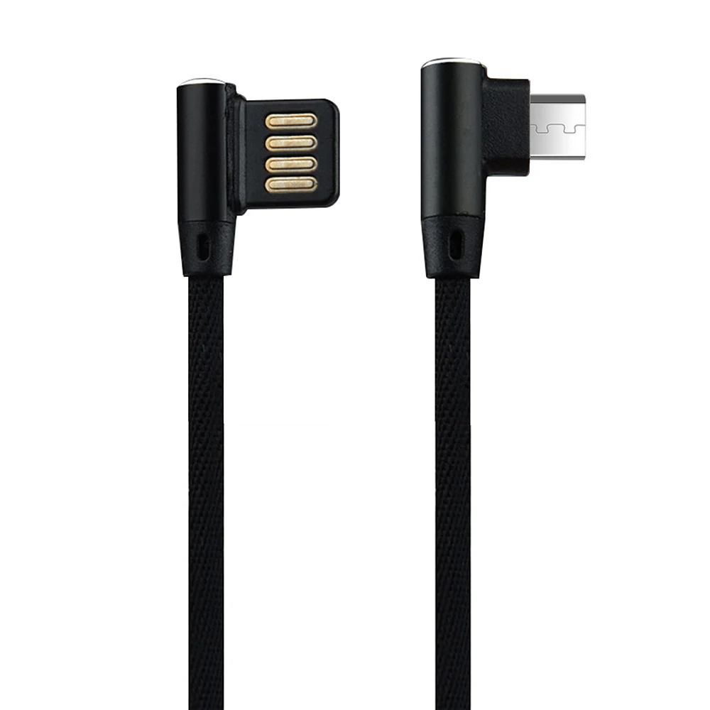 90 градусов Угловой Micro USB к USB 2,0 двусторонний Плетеный Быстрый зарядный кабель - Цвет: Черный