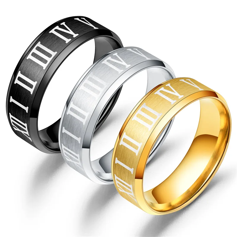 

New Men's Explosion Titanium Steel Stainless Steel Couple Jewelry Roman Digital Ring Wholesale Fashion Jewelry Ring