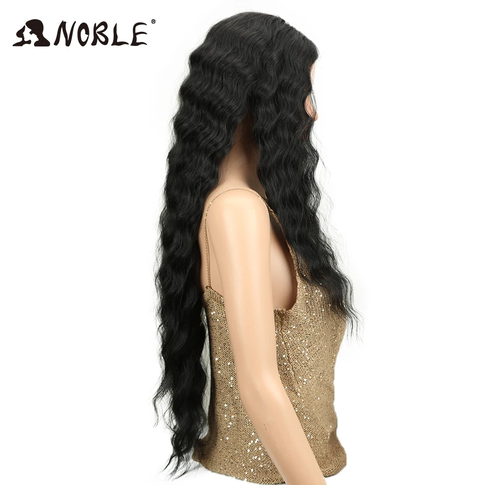 Благородный длинный черный парик глубокая волна высокого Температура волокна средней части 30 дюймов 150% высокая плотность Синтетические волосы на кружеве синтетические парики для Для женщин