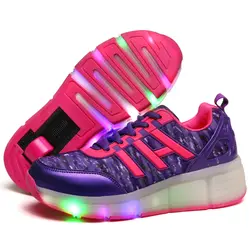 2018 г. новые модные детские спортивные ботинки колеса с светодиодный освещенные сетки дышащие детские Повседневное ролик обуви для