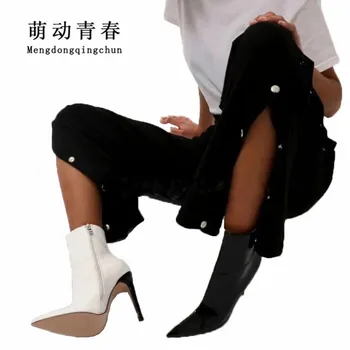 

New Women High Heels Boots Mixed Colors Pointed Toe Nightclub Ankle Boots Autumn Winter Fashion Party Boots Sexy Thin Heels