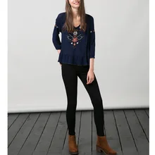 Vintage Embroidery Women Blouses Nice Seller 5/8 Sleeve Hollow Out Female Loose Shirts Flared Hem Ladies Tops Slim plusLBAI0104