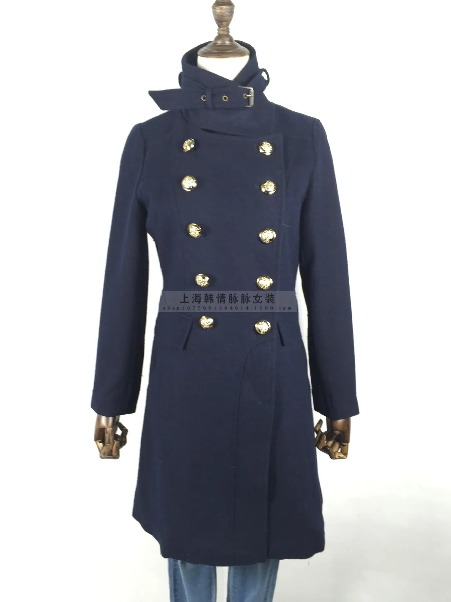 Hiver À Laine Mode En Cachemire Collier Stand Double Mélangée Mince De Trench Femmes Automne Manteaux Femme Manteau 2018 Bleu Boutonnage trhsdCxQ