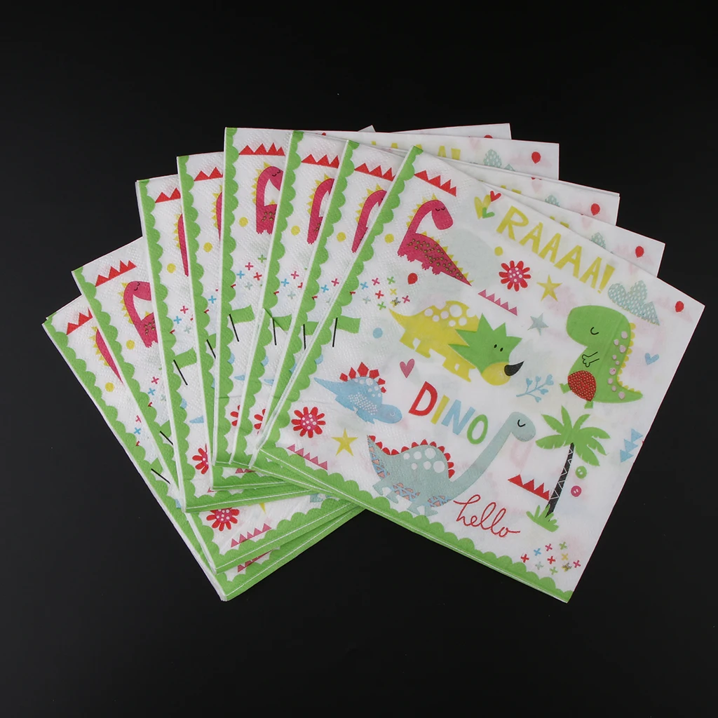 20 Pieces Lovely Cartoon Dinosaurs Napkin Birthday Party Table Decoration Kids Favorite DIY Paper Ornament 