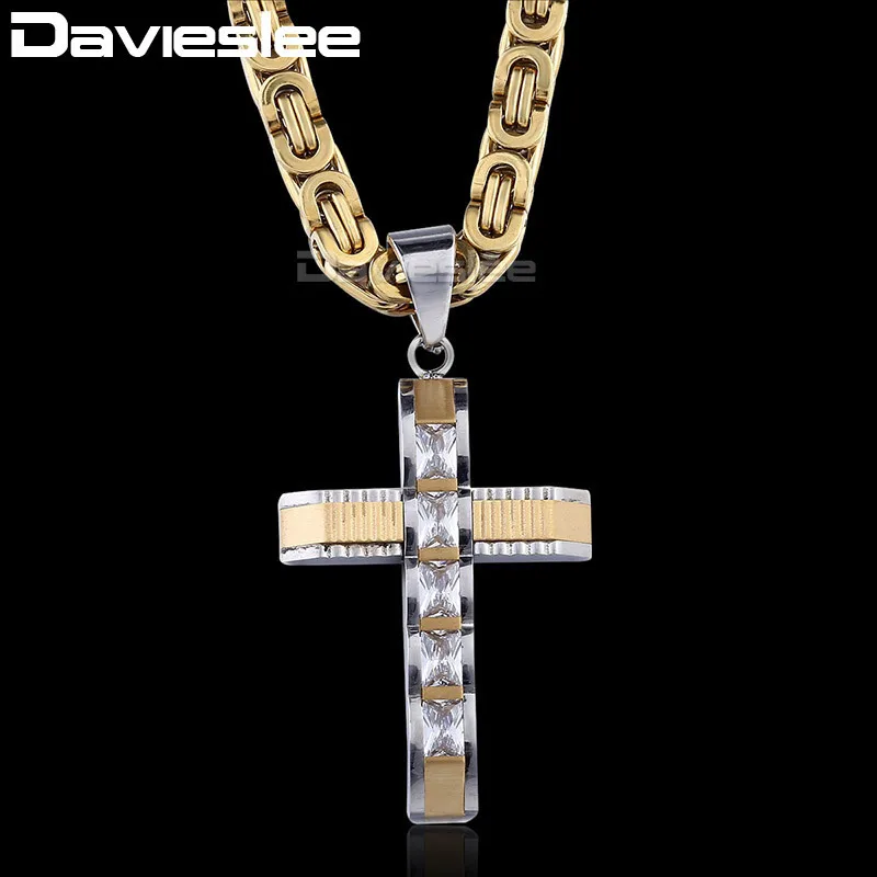 Мужские ожерелья с кулоном в виде креста из нержавеющей стали, византийская цепочка, золотые, серебряные, черные мужские ожерелья с кулоном, CZ Стразы DLKPM86