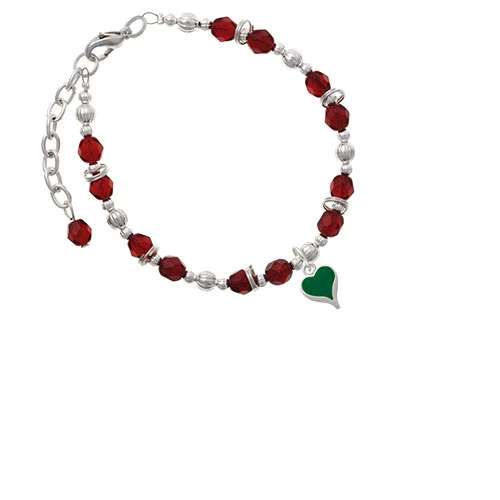 Silvertone Small Long Green Heart Maroon Beaded Bracelet