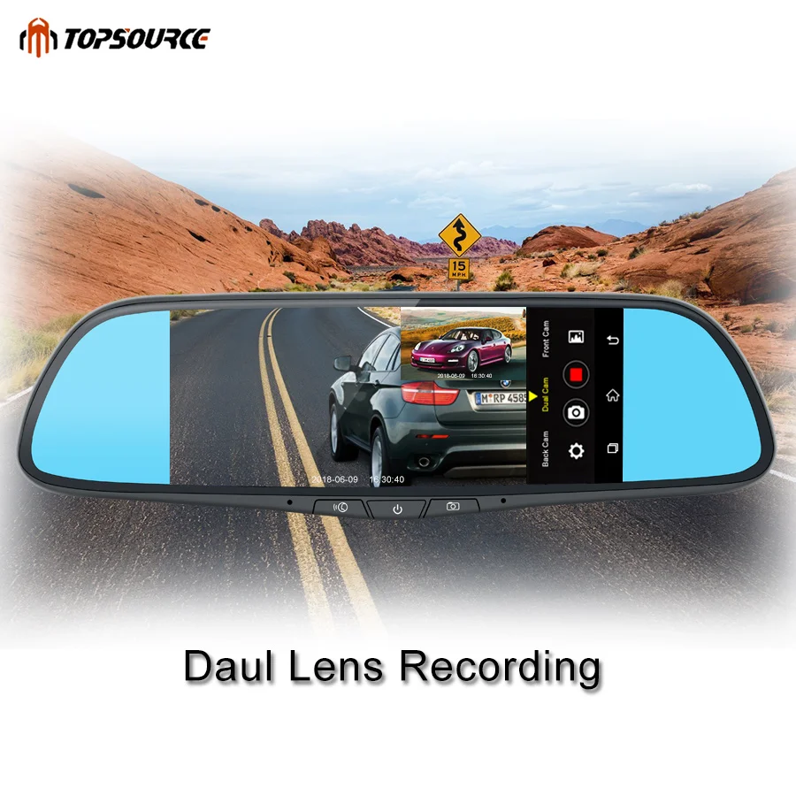 TOPSOURCE 7 &quot3G Автомобильный видеорегистратор зеркало GPS Android 5 0 Bluetooth двойной