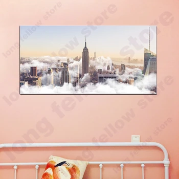 

Foggy Empire State Building Panoramic Landscape Picture for Living Room Office Home Wall Decor Large Photo Print Canvas Wall Art