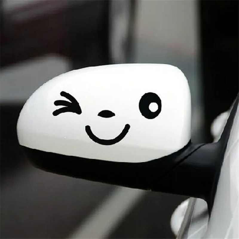 

11.5cm*5cm Smiley Face Car Rearview Mirror Sticker Black Car Decal For All Car