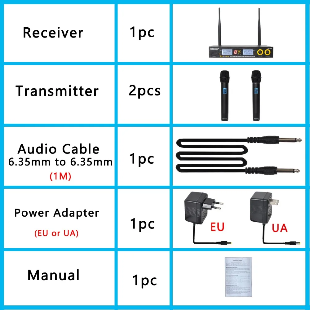 Freeboss FB-U09 двухсторонний цифровой UHF беспроводной микрофон с 2 металлическими ручками