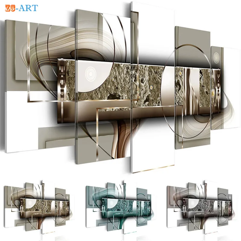 

Abstract Painting Canvas Art 5 Panel Circles Prints Modern Metallic Wall Painting Modular Pictures for Living Room Home Decor