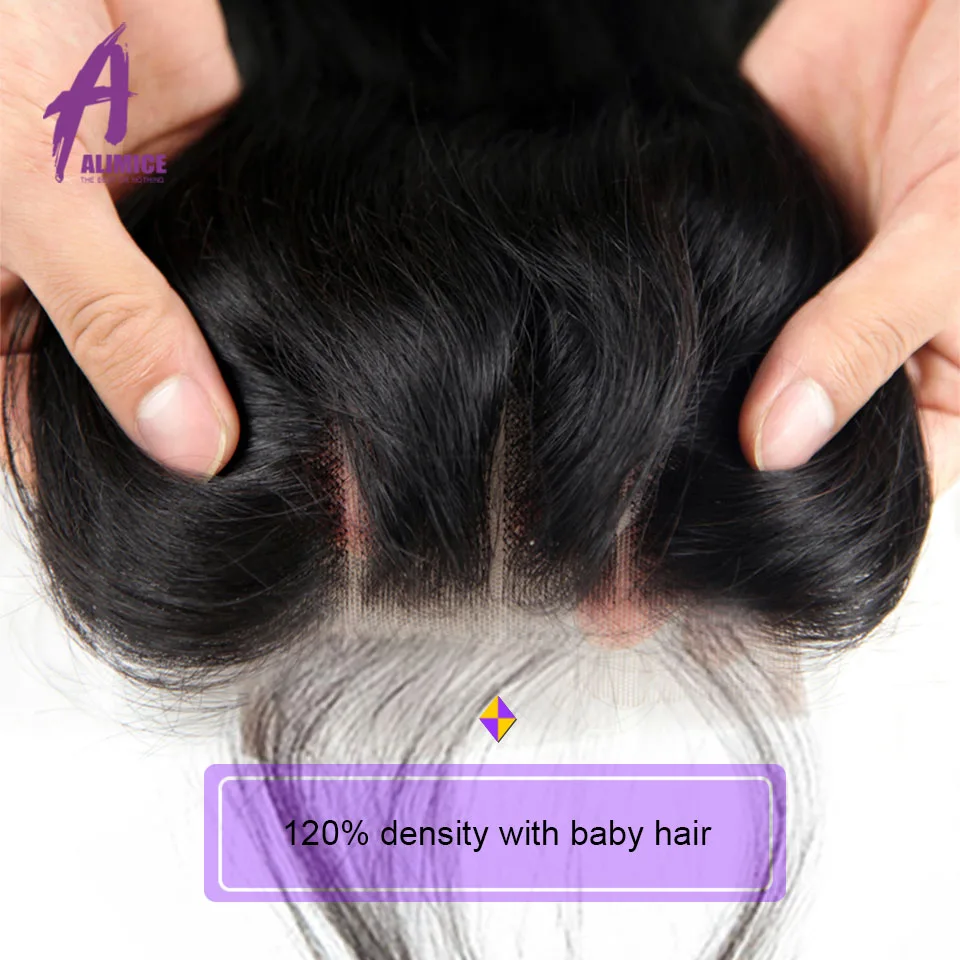ALIMICE Hair Peruvian Straight Hair Lace Closure 4x4 100% Human Hair Closure 8-24 Inch Natural Color 100% Non Remy Human Hair (5)