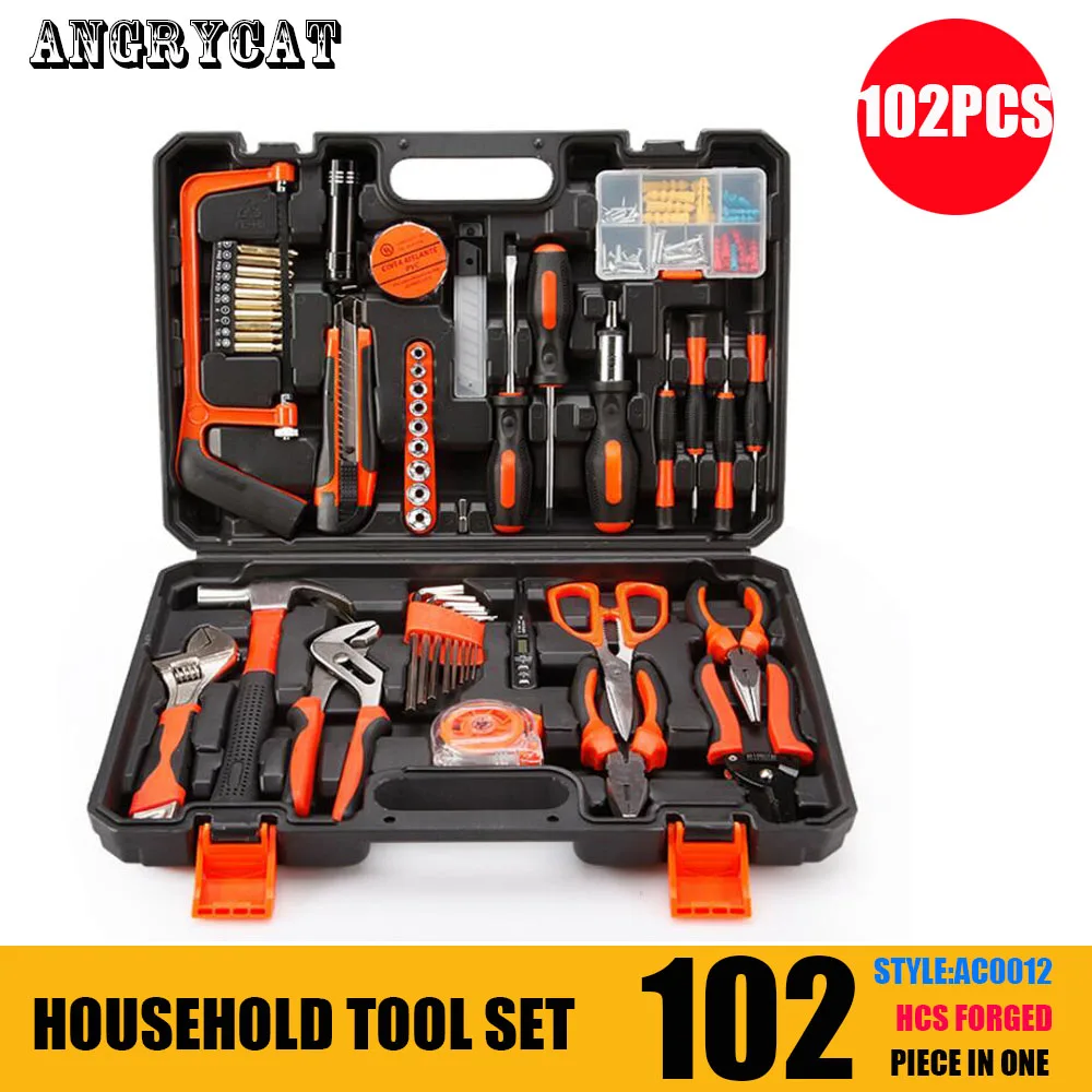 

102 PCS Hand Tool Set General Household Hand Tool Kit with Plastic Toolbox Storage Case Wrench Screwdriver Socket