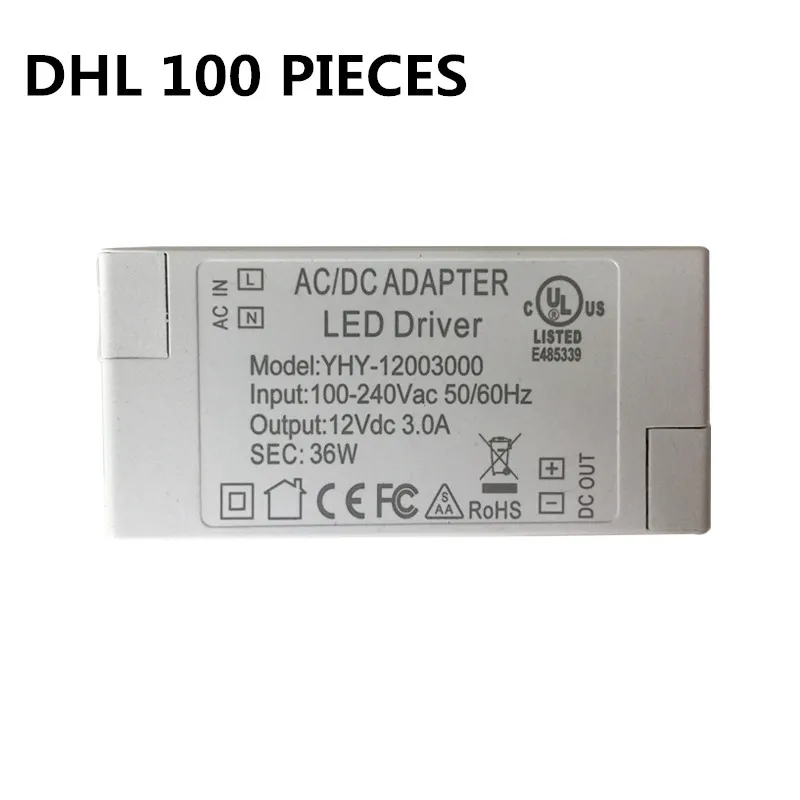 3 years warranty DHL 100PCS Constant Voltage Switching Power Supply 36W LED Driver 110V 220V Adapter CE Lighting Transformers 10 100pcs tps563201ddcr sot 23 6 580 khz smd 17 v switching regulators