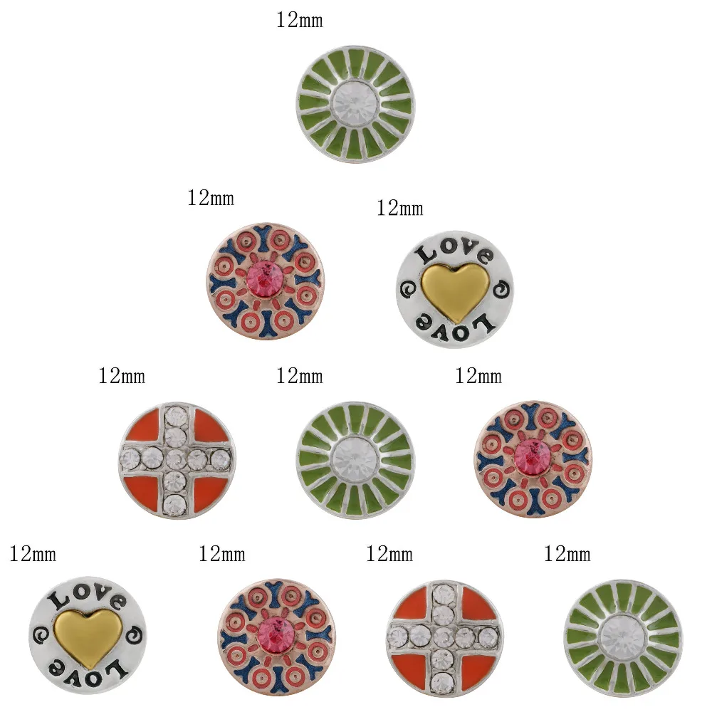 

10pcs/lot cross heart flower Snaps Button Fit 12mm Snaps Jewelry Bracelet For Women Jewelry Rhinestone Mini Metal Snap Buttons