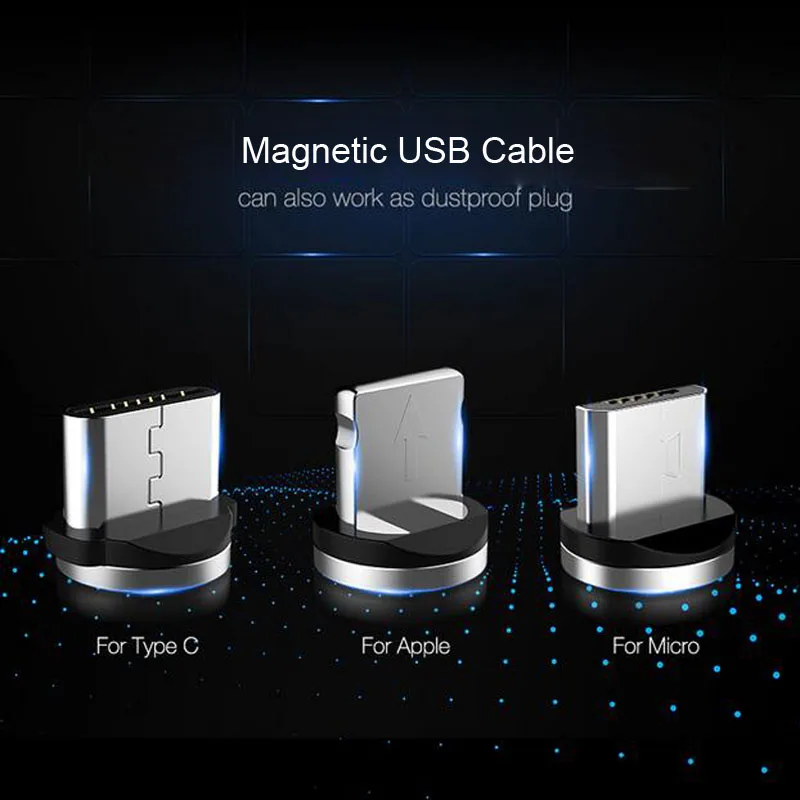 Магнитный кабель зарядки 3 в 1 светодиодный Micro + Тип usb C телефонный для iPhone X 7 8 6