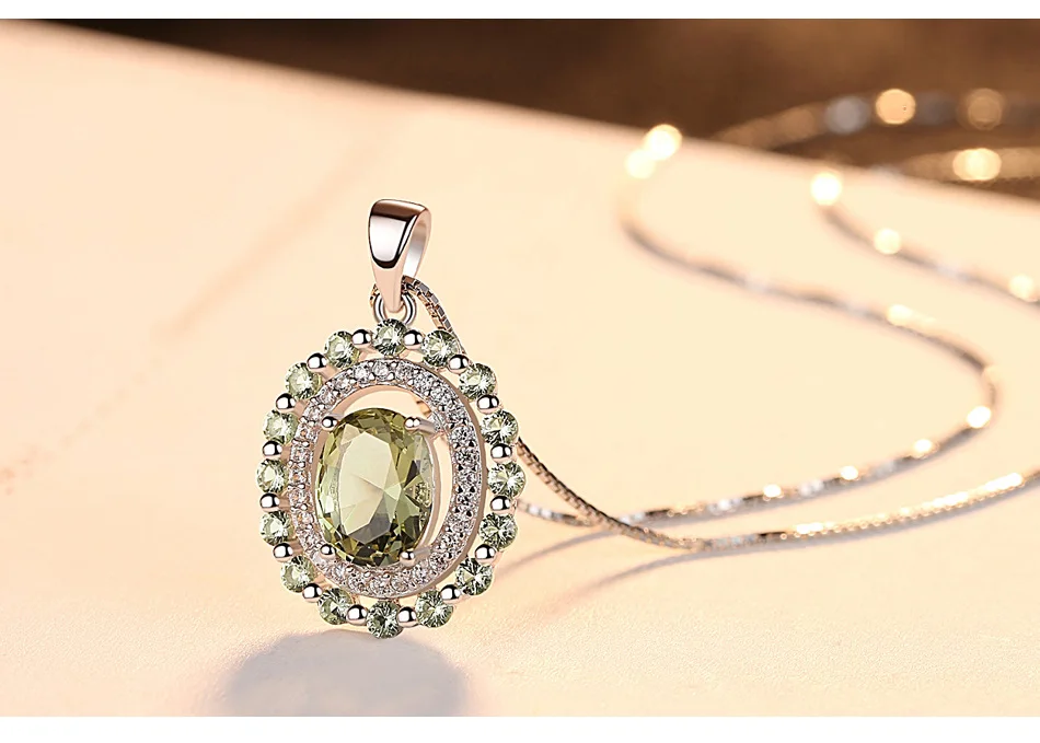 

S925 olive green zircon fashion boutique female necklace Y23