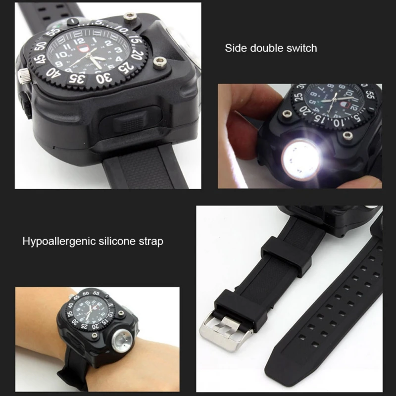 IPX7 многофункциональные наручные часы наручные светодиодный фонарик перезаряжаеый ночник с разъемом USB часы для бега с наручный компас факел