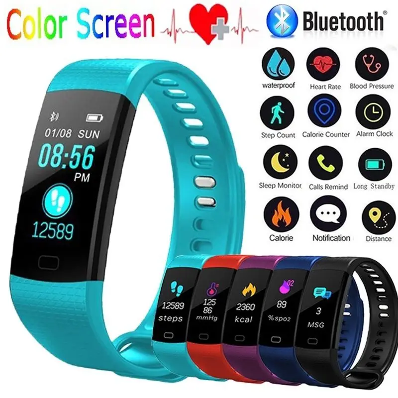 

Y5 Bluetooth Smart Bracelet Color Screen Heart Rate Monitor Blood Pressure Measurement Fitness Smartband