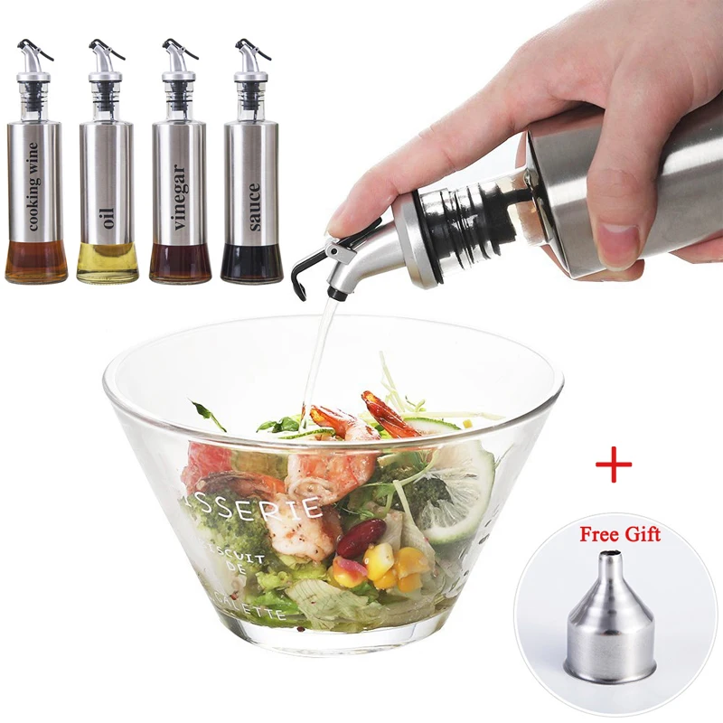 

350ML Olive Oil Bottle Stainless Steel Leak-proof Vinegar Soy Sauce Pourer Storage Dispenser With Funnel Gift Kitchen Tools