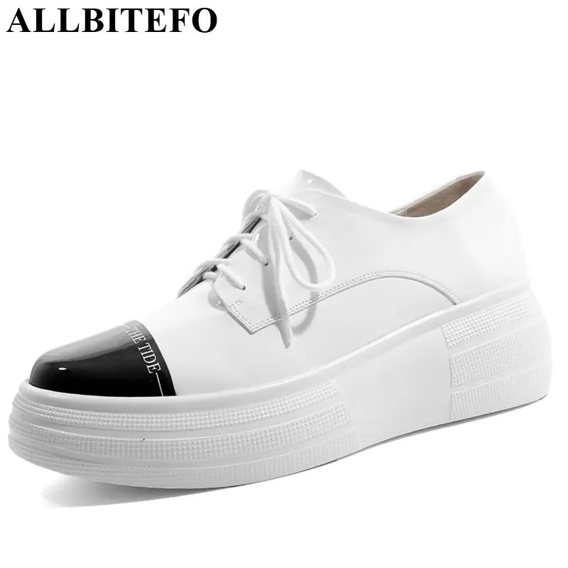 

ALLBITEFO mixed colors genuine leather women flats sneakers shoes fashion lace-up flat heel shoes pleated spring platform shoes