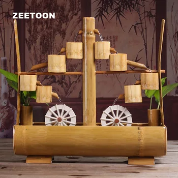 

100-240V Vintage Bamboo Water Fountain double Waterwheel Desktop Ornaments Fish Tank Feng Shui Lucky Home Decor Wedding Gift New
