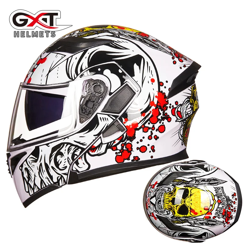 GXT moto rcycle защитные шестерни шлемы ECE dot Для водонепроницаемого bluetooth шлема шлем мото промытый внутренний флип-ап Мото шлем - Цвет: White Skull BT