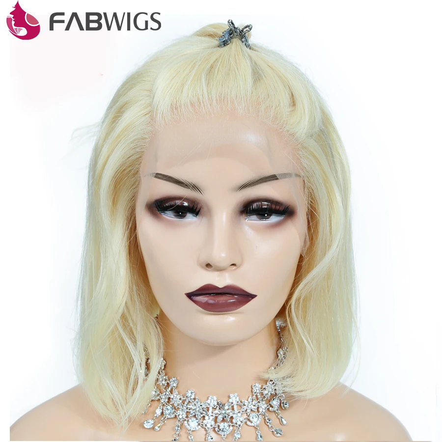 Fabwigs#613 блонд фронта шнурка человеческих волос парики с детскими волосами 180% короткие парики из человеческих волос прозрачный парик фронта шнурка Боб парик Remy