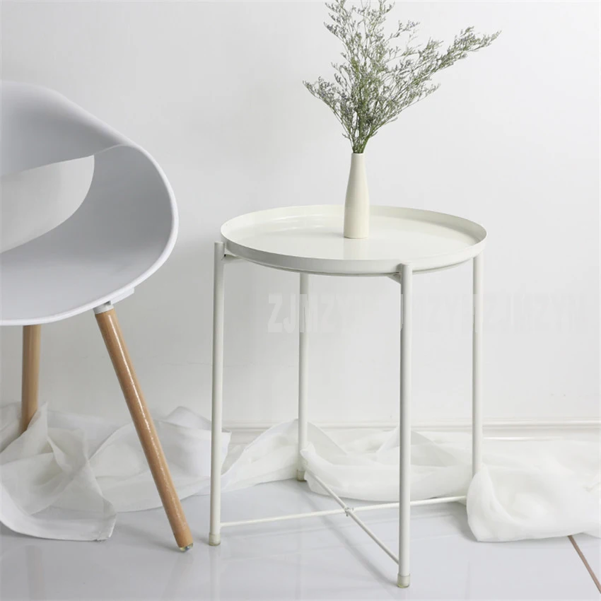 Nordic Style Modern Metal Round Tray Small Tea Table Coffee Table Sofa Side Living Room Carbon Steel Simple Elegant Furniture