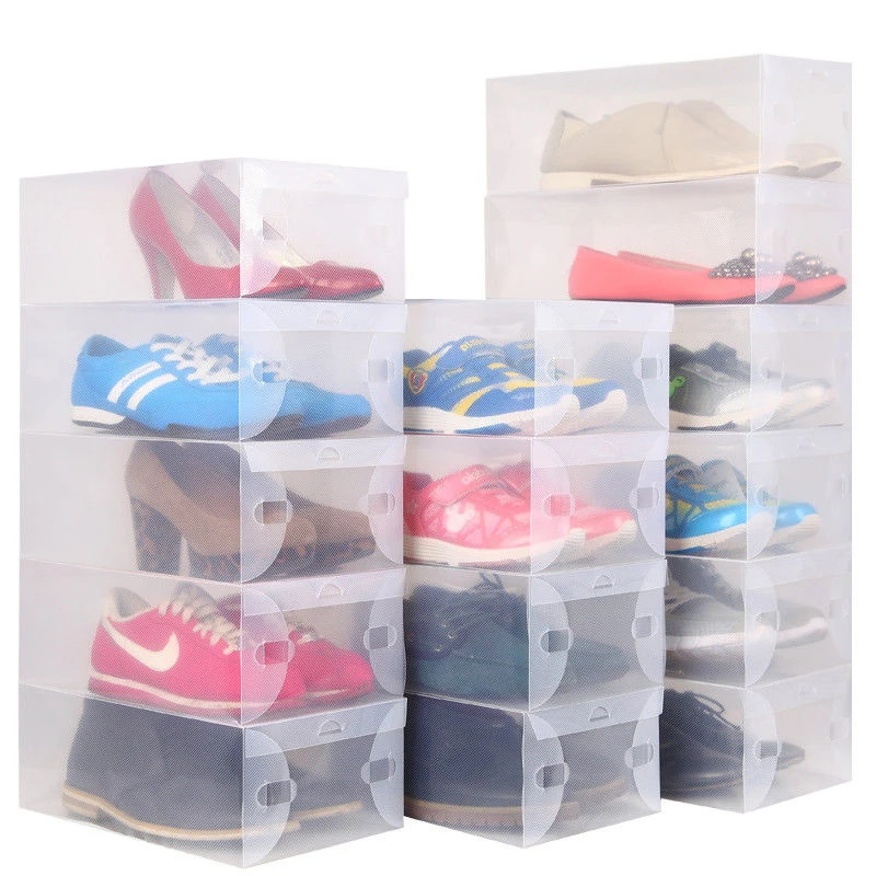 10 Pcs Transparent Clear Plastic Shoe Boot Box Stackable Foldable