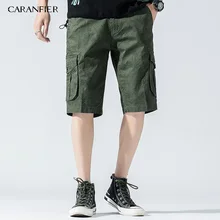 CARANFIER мужские летние хлопковые Модные Повседневные Удобные шорты с принтом средней талии на молнии Молодежные уличные прямые брюки карго